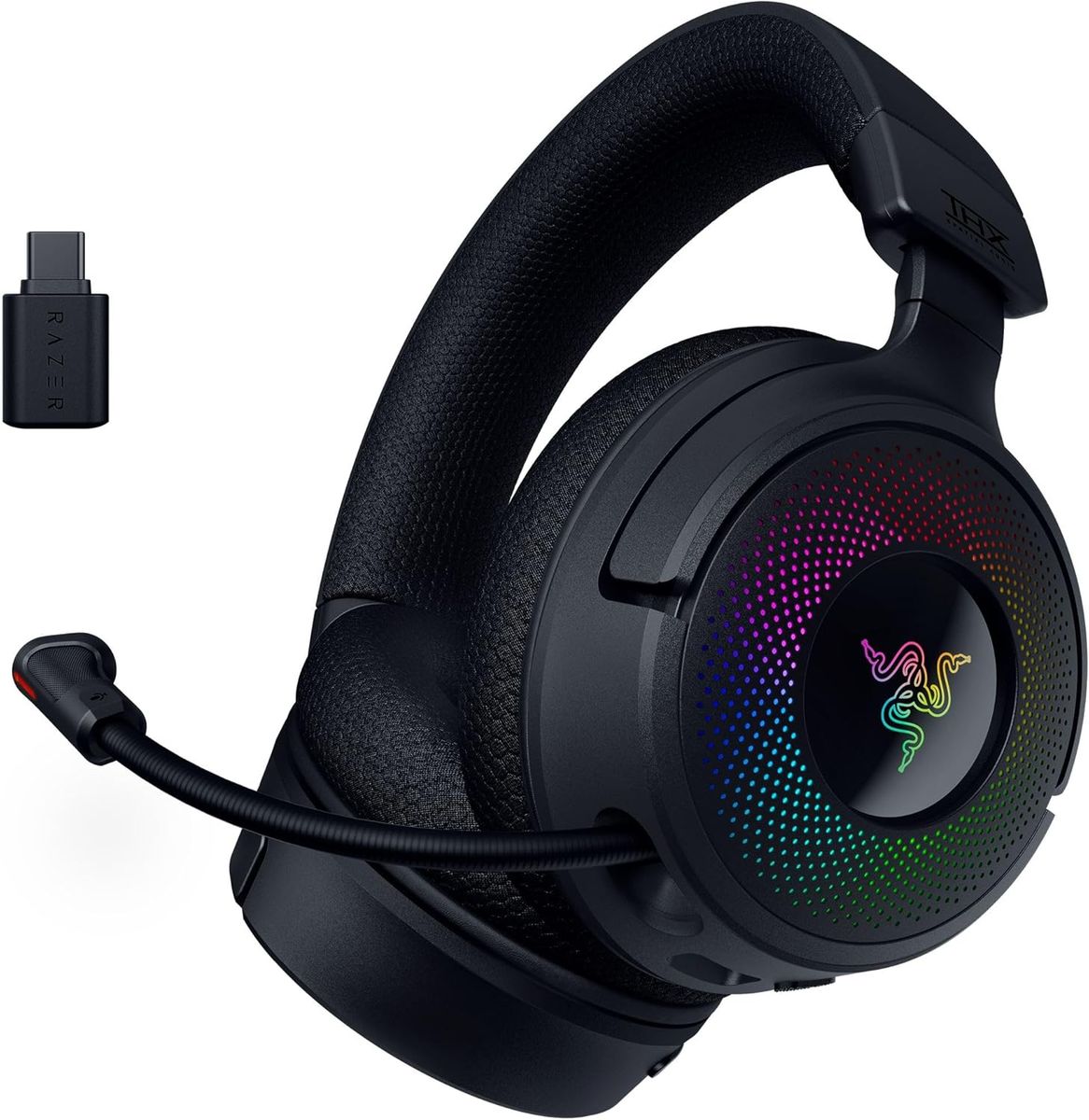 Razer Kraken V4 - Kabelloses PC Gaming-Headset (3-Modi-Konnektivität, Triforce 40mm Treiber, 9-Zonen-RGB-Beleuchtung der Ohrmuscheln, Mix- und Lautstärkeregelung, THX Spatial Audio) Schwarz