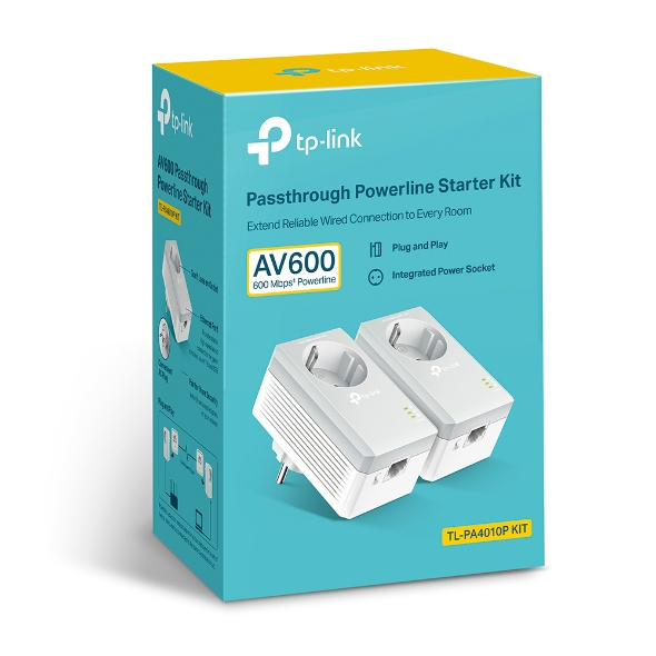 TP-Link TL-PA4010P KIT 500Mbps 2-Ports Pass-Through Powerline Adapter Set