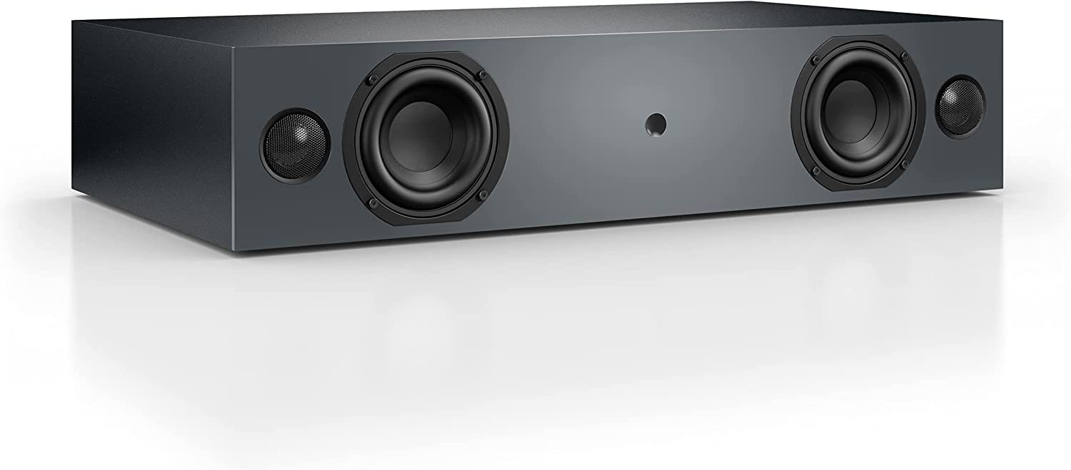 Nubert nuBox AS-225 Soundbar | Schwarze Soundbar mit Grauer Front | Soundplate für Streaming | TV-Lautsprecher mit Bluetooth aptX | Soundbase mit 2 Wege Technik | vollaktive Stereobase Graphit