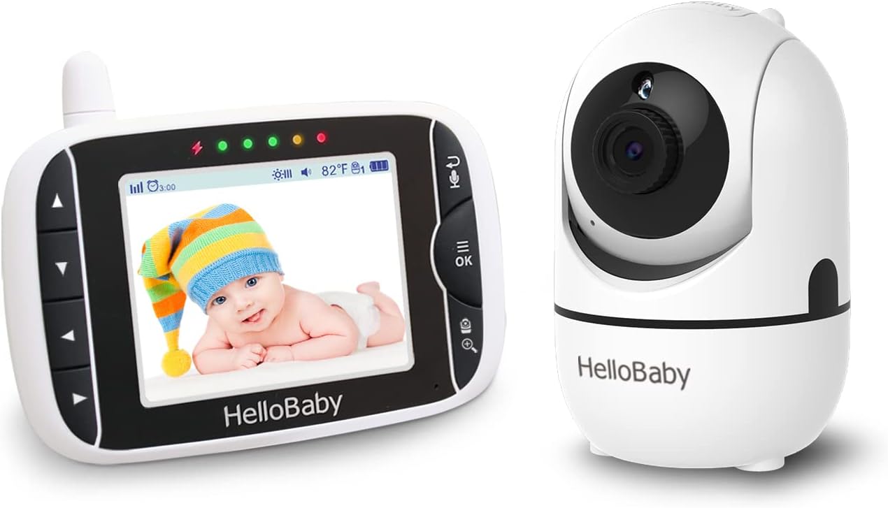 Hellobaby Babyphone Kamera, 3,2 Zoll Baby Phone mit Videokamera, 360° PTZ Babykamera Überwachung mit VOX, Nachtsicht, Temperatursensor, bidirektionales Audio, Videotelefon für Babys