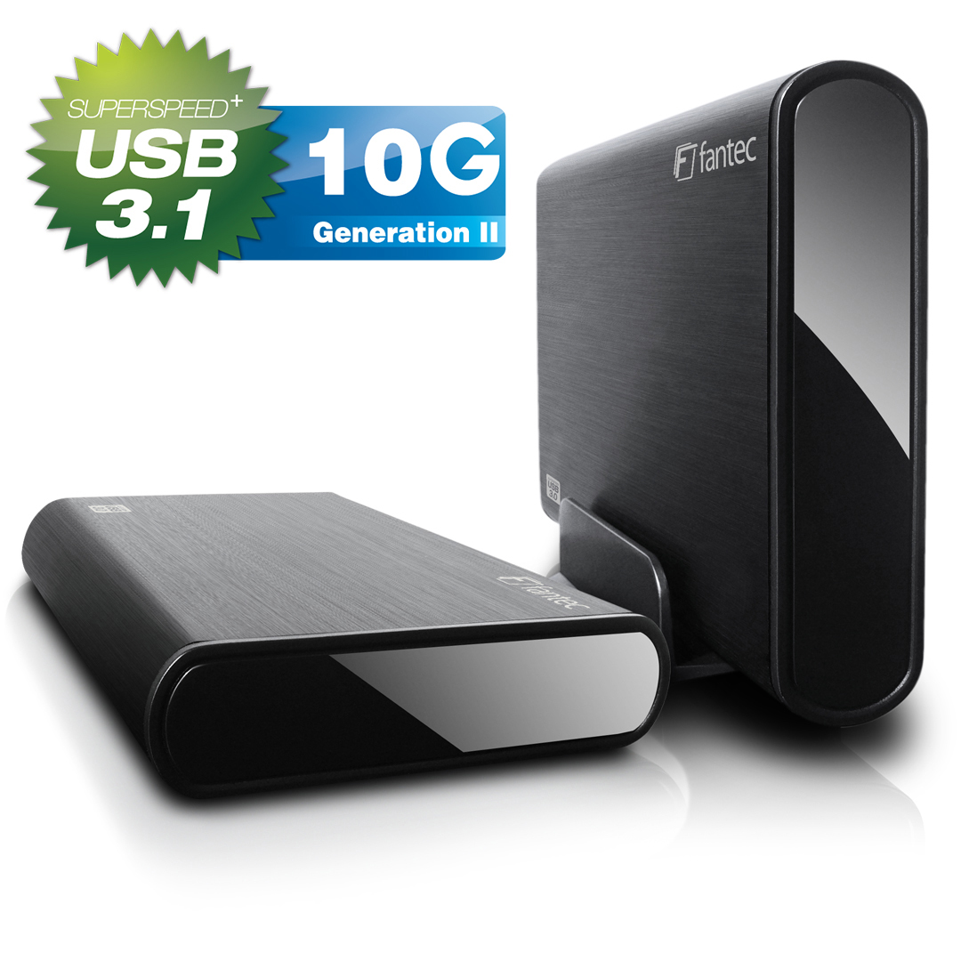 FANTEC 1973 DB-ALU31 Externes Festplattengehäuse (für den Einbau einer 3,5 Zoll und,2,5 Zoll SATA SATA I/II/III HDDs und SSDs Festplatte. Mit USB 3.1 Typ-C SUPERSPEED+ 10G Anschluss, schwarz