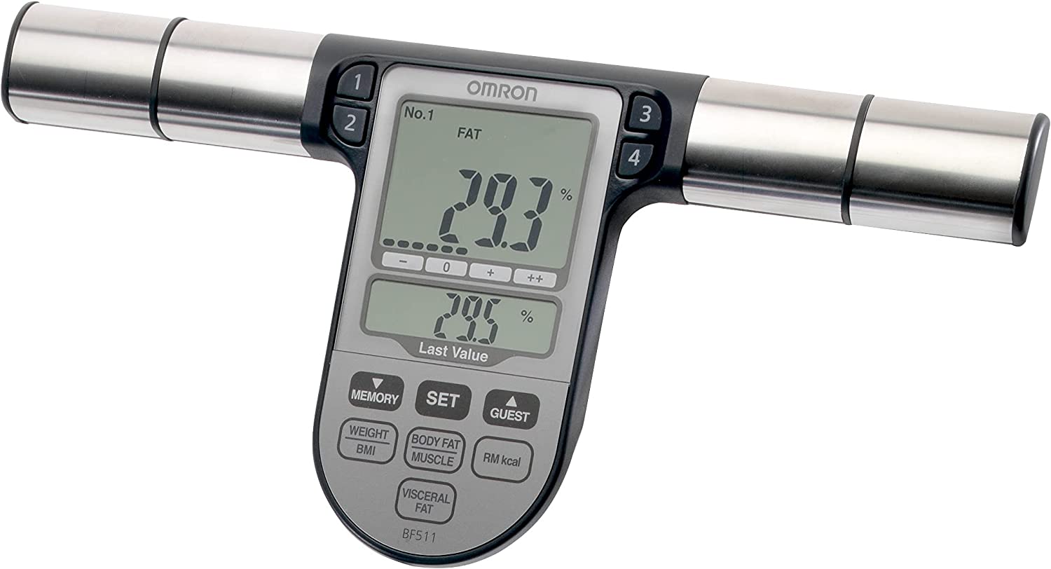 Omron Ganzkörperanalyse-Waage BF511 mit Hand-zu-Fuß-Messung, blau - misst Körperfett, Gewicht, Viszeralfett, Skelettmuskelmasse, Kaloriengrundumsatz und BMI, 1 stück Blau Dunkelblau Omron Ganzkörperanalyse-Waage BF511 mit Hand-zu-Fuß-Messung, blau - misst Körperfett, Gewicht, Viszeralfett, Skelettmuskelmasse, Kaloriengrundumsatz und BMI, 1 stück Blau Dunkelblau