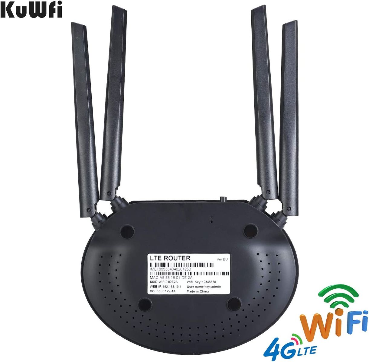 KuWFi Router 4G LTE WLAN CPE 4G LTE entsperrt 300 Mbit/s Slot für SIM-Karte 4 Stück leistungsstarke WiFi-Antenne nicht abnehmbar Cat4 150 Mbps Wi-Fi teilen 32 Benutzer