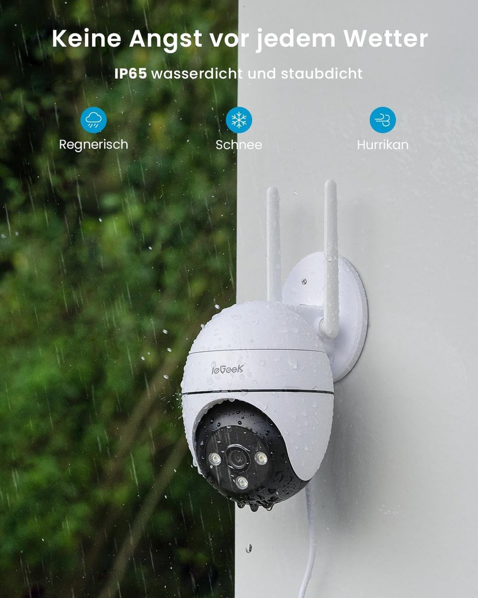 ieGeek 2K Überwachungskamera Aussen WLAN, 355°/120° PTZ Kamera überwachung außen mit Bewegungserkennung, Automatischer Verfolgung, Farbige Nachtsicht, 2-Wege-Audio