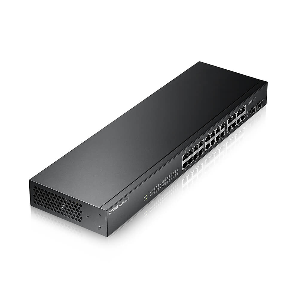 Zyxel GS1900-24-EU0102F Managed L2 Switch, 24x Gigabit RJ45, 2x SFP, 1U Rack, AC-Netzteil, Schwarz