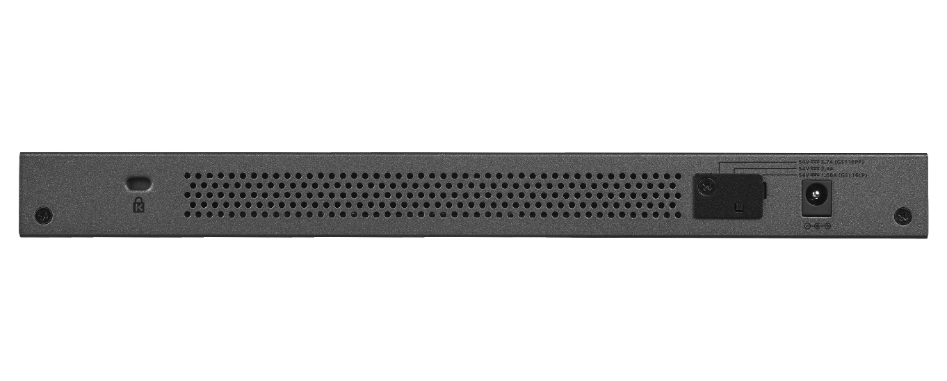 NETGEAR GS116LP Unmanaged 16-Port Gigabit Switch Power over Ethernet (PoE) 76W, 54 V DC, Rackmontage, Schwarz