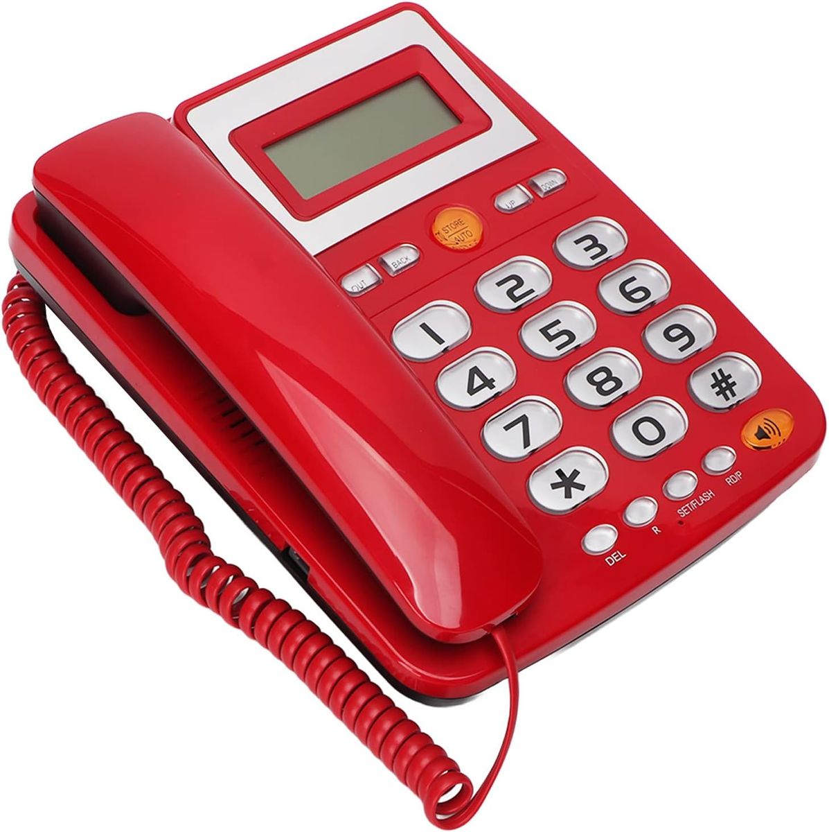 Sxhlseller Pomyakry6g8d7a5 Großtasten-Telefon für Senioren, schnurgebundenes Festnetztelefon, Kurzwahl, HD-Freisprechen, großes LCD-Display, Lautsprecher, Rot