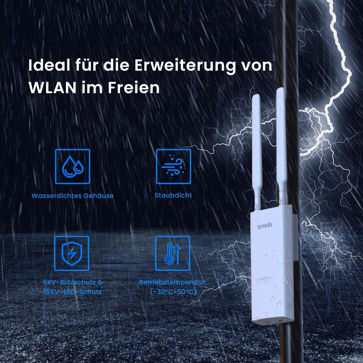 Tenda OAP1200 Access Point Outdoor, Gigabit Dualband WLAN Access Point (AC1200, 802.3at & 24V Passive PoE, IP65 Wasserfest, 1 Gigabit Port) weiß