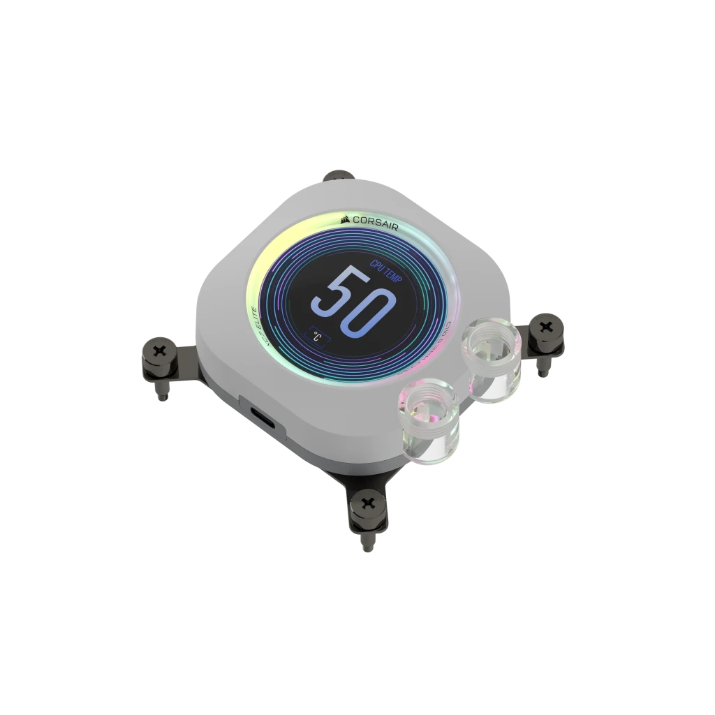 Corsair iCUE XC7 RGB ELITE LCD CX-9010024-WW Wasserblock, CPU-Wasserblock, Weiß, RGB-LCD, LGA 1700 AM5 AM4, USB-C, 31 Farben, Temperaturanzeige