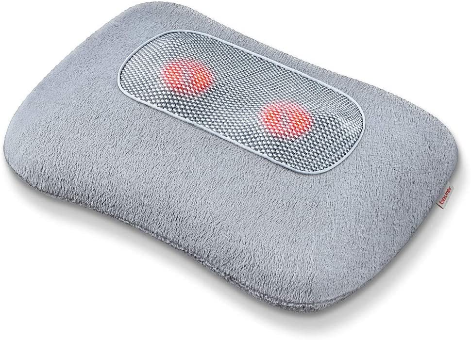 Beurer MG 145 Massagekissen, Rücken-Nacken-Massagegerät für eine entspannende Shiatsu Massage, Wärmefunktion, waschbarer Bezug, 4 Massageköpfe, grau, 34 x 23 cm