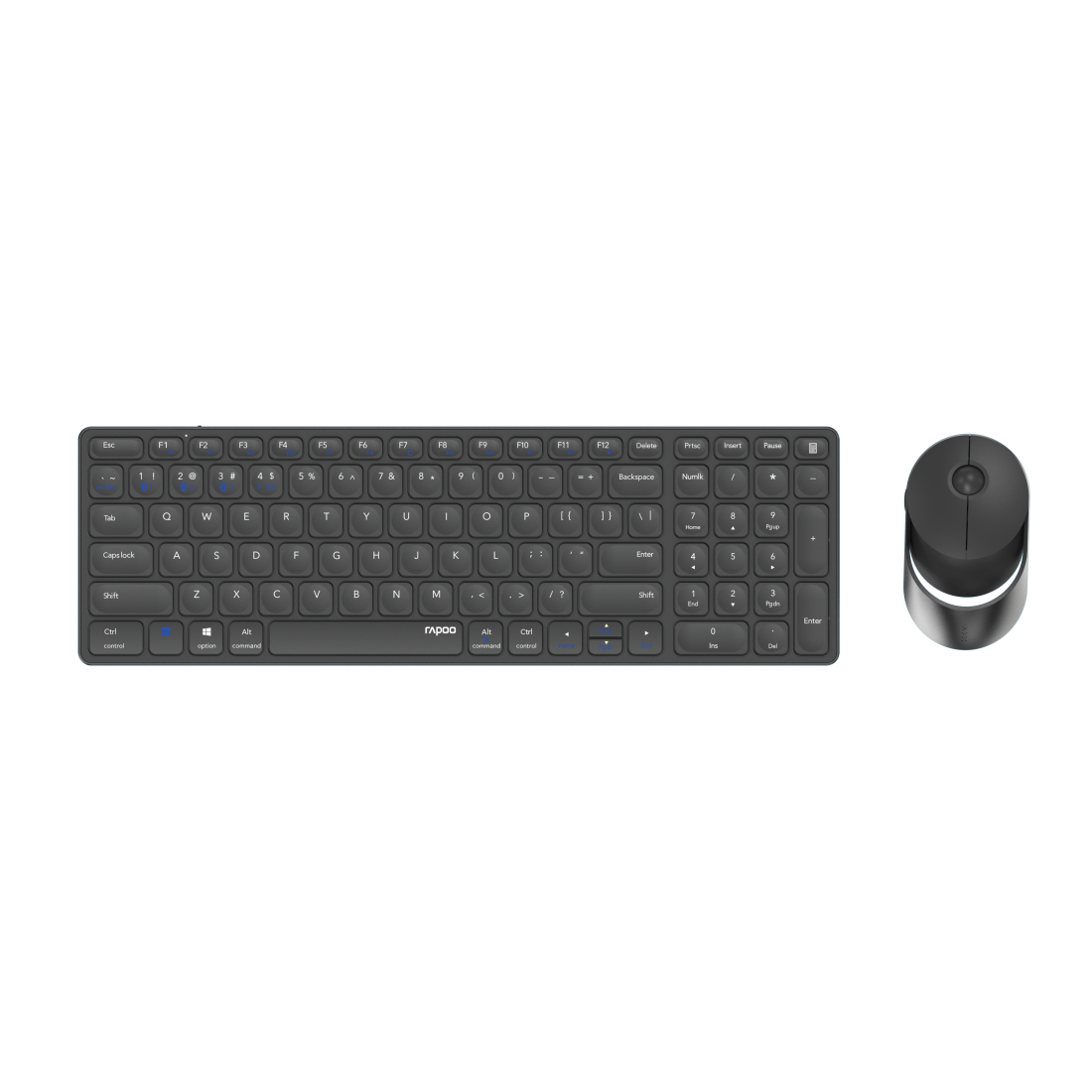 Rapoo 9750M Deskset Dual Wireless Keyboard Mouse Set 1.600 DPI Aluminium Dark Grey DE Layout