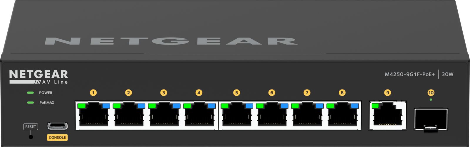 NETGEAR AV Line M4250-9G1F-PoE+ vollständig verwalteter Desktop-Switch (GSM4210PD)