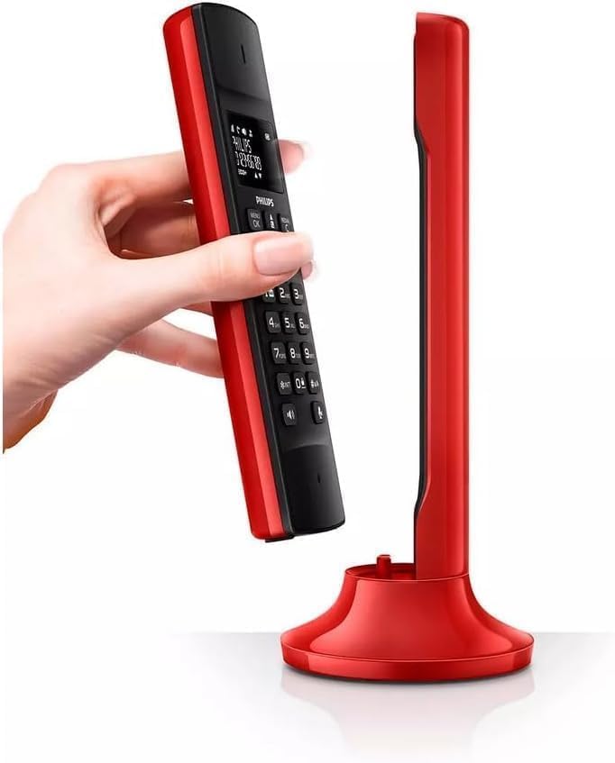 Philips M4502R/34 Schnurloses Festnetztelefon, 4,1 cm LCD-Display, Hintergrundbeleuchtung, Freisprecheinrichtung, HQ-Sound, kompakt, Rot