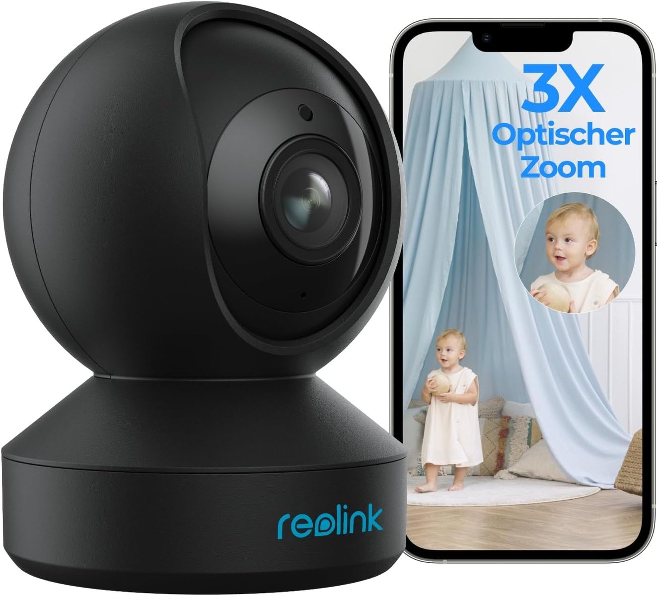 Reolink E1 Zoom-B Indoor PTZ Überwachungskamera, 5MP, 3x optischer Zoom, 2,4/5 GHz WLAN, Mensch-/Haustiererkennung, Auto-Tracking, Nachtsicht 12 m, 2-Wege-Audio, Schwarz