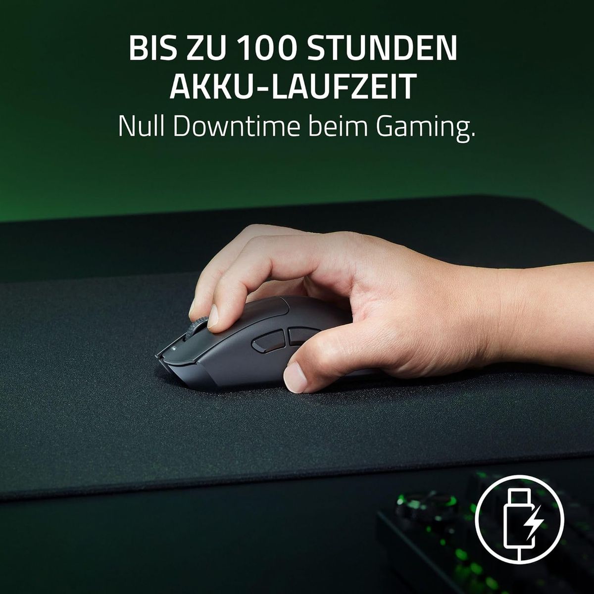 Razer DeathAdder V3 HyperSpeed - Ultra leichte kabellose ergonomische E-Sport Gaming-Maus mit 26K DPI (55g leicht, Soft-Touch-Beschichtung, 100 Stunden Laufzeit, HyperSpeed mit 8K Hz) Schwarz