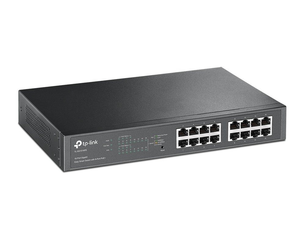 TP-Link TL-SG1016PE 16-Port Gigabit Easy Smart Switch, 8x PoE+ (124W), Managed L2, Web-Management, 1U Rack, V3.0