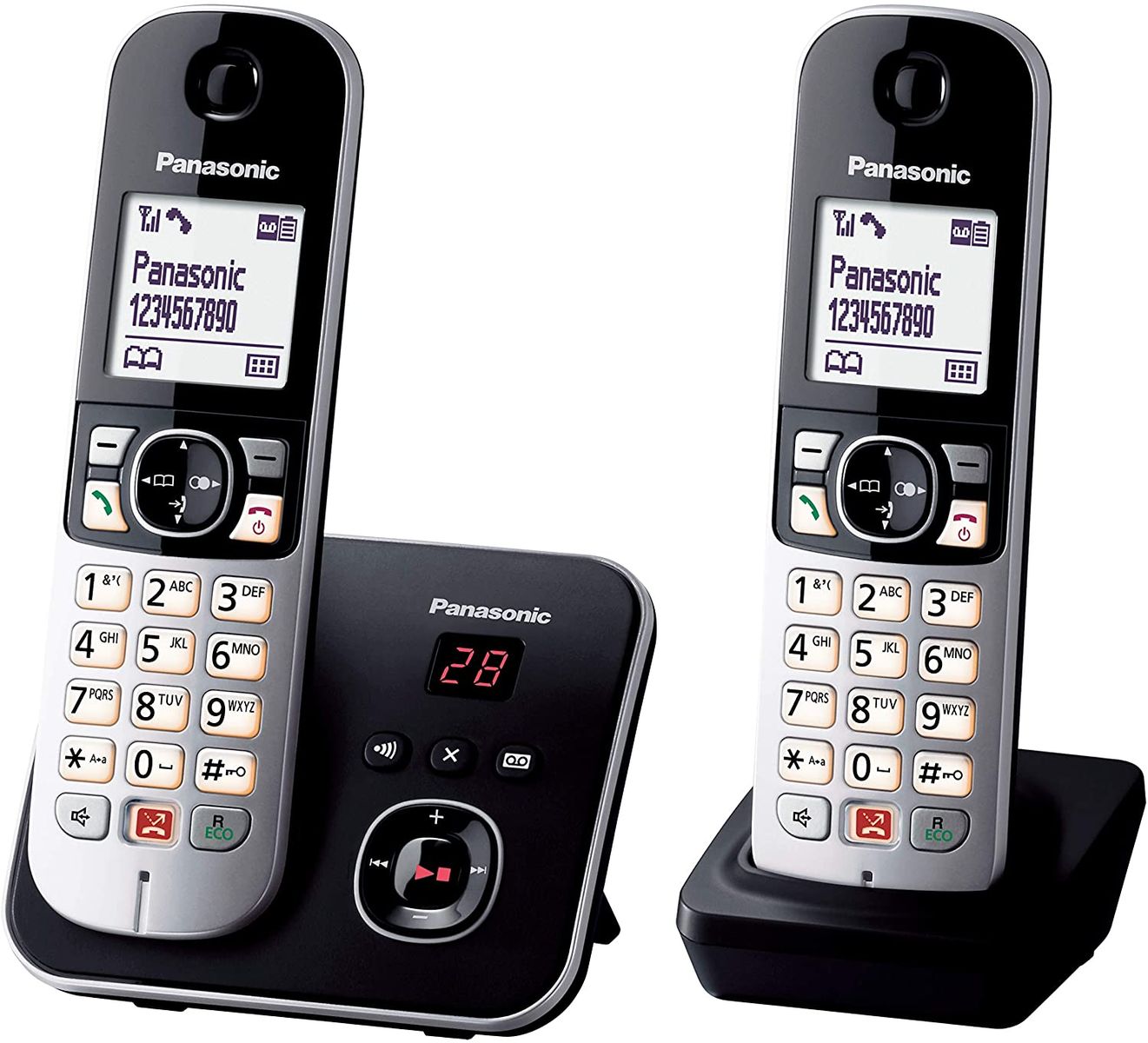 Panasonic KX-TG6862JTB Double Cordless DECT Telephone Twin Pack Answering Machine Speakerphone Wide 1.8 "White Screen Additional Receiver Charging Station Included