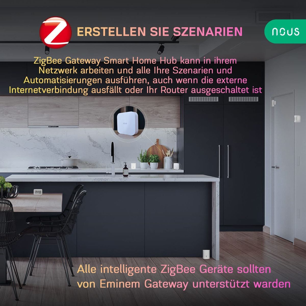NOUS E7 ZigBee Gateway, Tuya, Smart Life, ZigBee Hub, ZigBee Bridge, ZigBee Smart Home, ZigBee Gateway Alexa, Gateway ZigBee Smart Home, ZigBee 3.0, Gateway Smart Home, Nous Smart Home App
