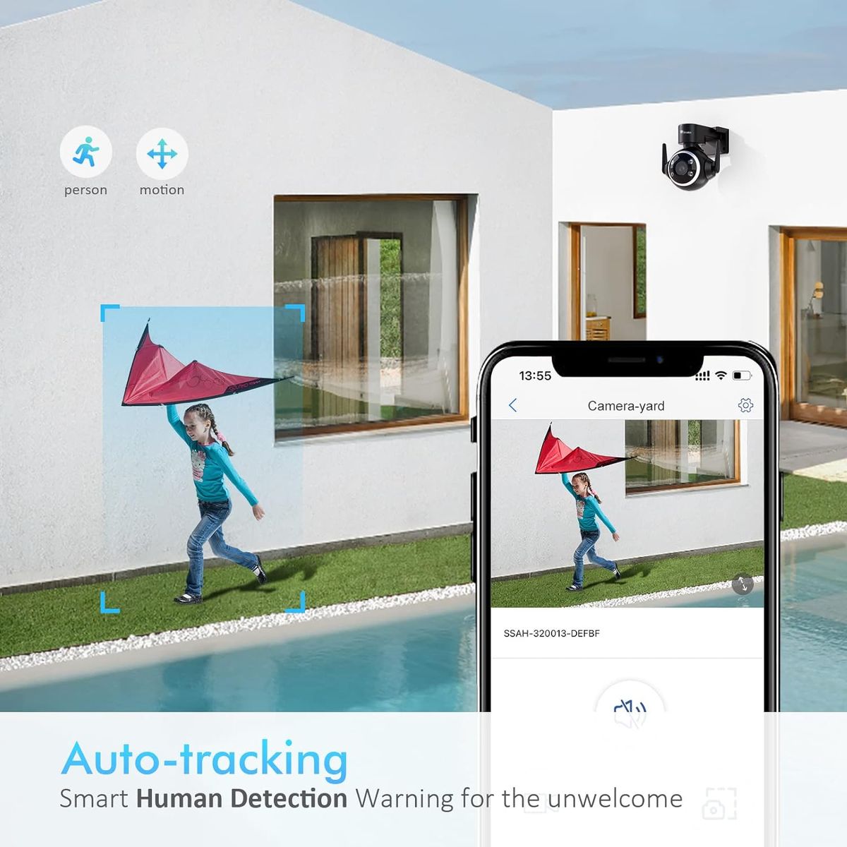 ctronics 2.5K 4MP Überwachungskamera Aussen WLAN 2,4/5GHz, PTZ WiFi IP Kamera Outdoor mit Automatische Verfolgung Personenerkennung Farbiger Nachtsicht 355°/90° Schwenkbar Zwei-Wege-Audio Schwarz