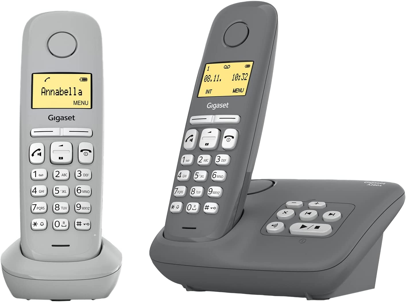 Gigaset A280A Duo 2 Schnurlose Telefone Anrufbeantworter brillante Audioqualität auch beim Freisprechen intuitive symbolbasierte Menüführung Kurzwahltasten Grafik-Display