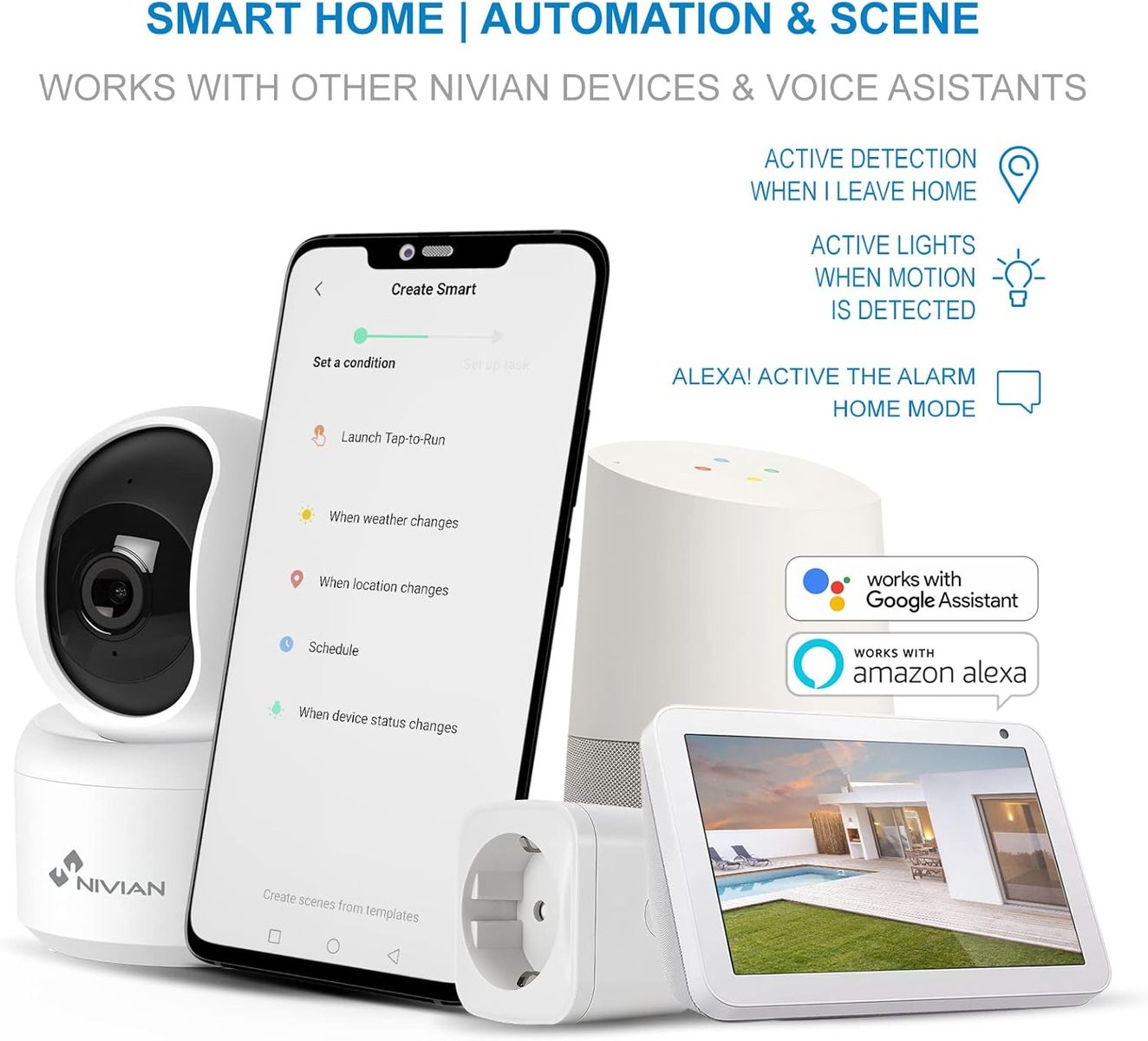 NIVIAN NVS-IPC-IS4 WLAN Innenkamera 360° SuperHD 2K, Nachtsicht, Zwei-Wege-Audio, Menschenerkennung & Auto-Tracking, MicroSD (nicht enthalten), Weiß, EU