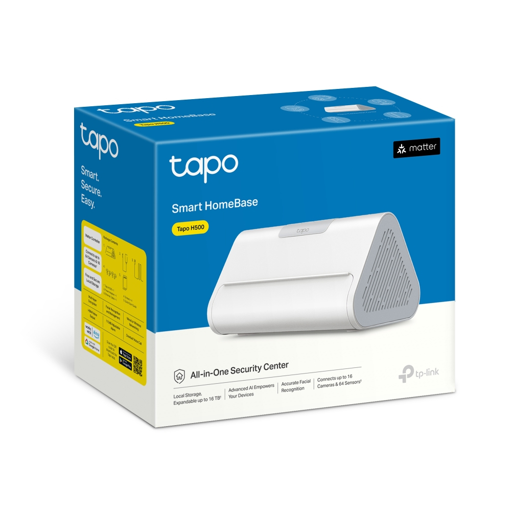 TP-Link Tapo H500 Basiseinheit NVR, Lokaler Recorder 16 GB eMMC, erweiterbar bis 16 TB, KI-Gesichtserkennung, 110 dB Sirene, WLAN, Ethernet, USB, Drinnen, V1.0, EU