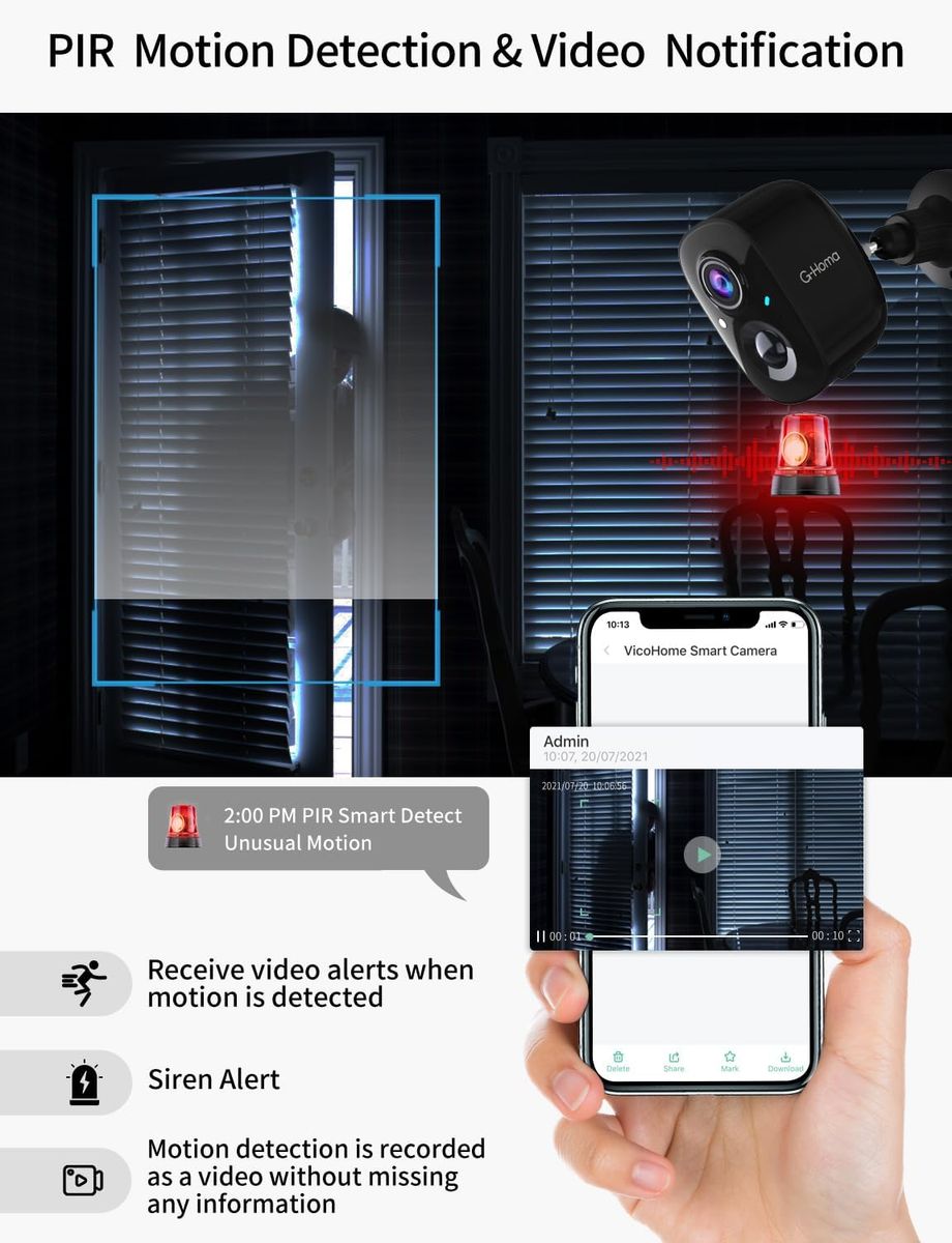 G-Homa Überwachungskamera Aussen Akku, Kabellose Überwachungskamera außen/innen
