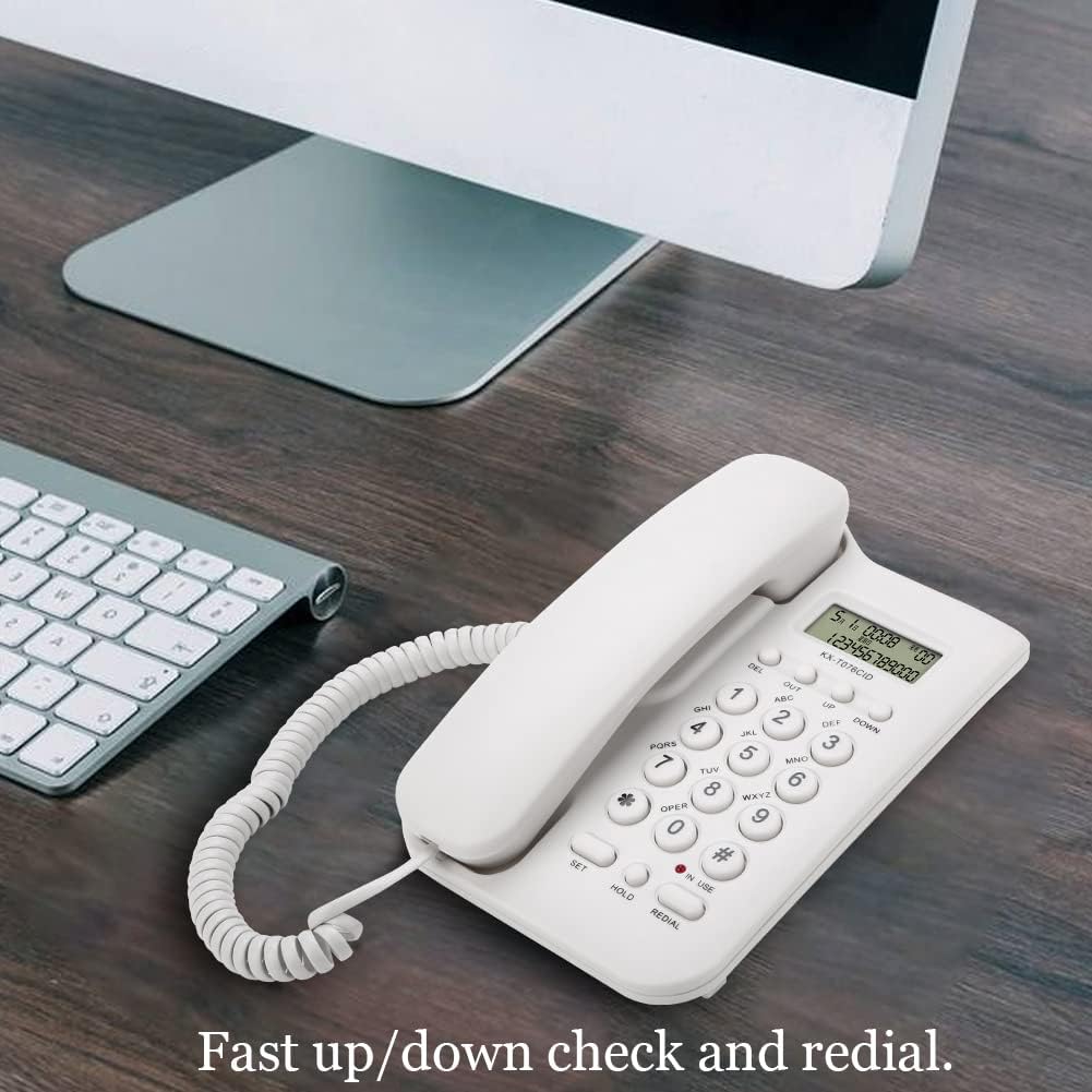 N-INC Schnurgebundenes Telefon mit großer Taste ，Home Hotel Freisprechen Langlebiges Telefon Büro Festnetztelefon mit Speicherschutz/Wandmontage/Lauter Klingelton für Senioren, ältere Menschen (Weiß)