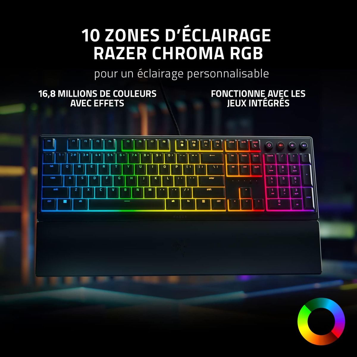 Razer Ornata V3 Gaming Keyboard Media Buttons Mecha-Membrane Switches RGB FRA Layout AZERTY