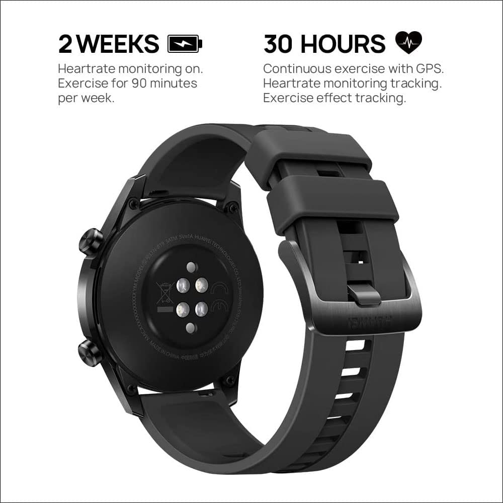 HUAWEI Watch GT 2 (46 mm) Smartwatch, 1,39 Zoll AMOLED-Display mit 3D-Glasbildschirm, 2 Wochen Akkulaufzeit, GPS, 15 Sportmodi, 3D-Glasbildschirm, Bluetooth-Calling Smartwatch, Mattschwarz