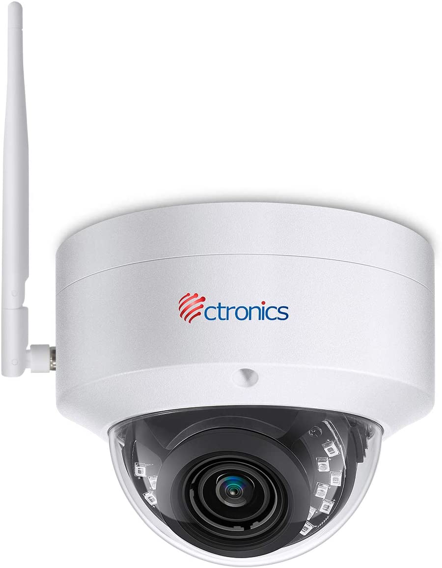 Ctronics 5MP Outdoor Surveillance Camera WLAN IP Camera Outdoor Dome Camera up to 30 m IR Night Vision, Human Detection, IP 65 Waterproof, Supports SD Card