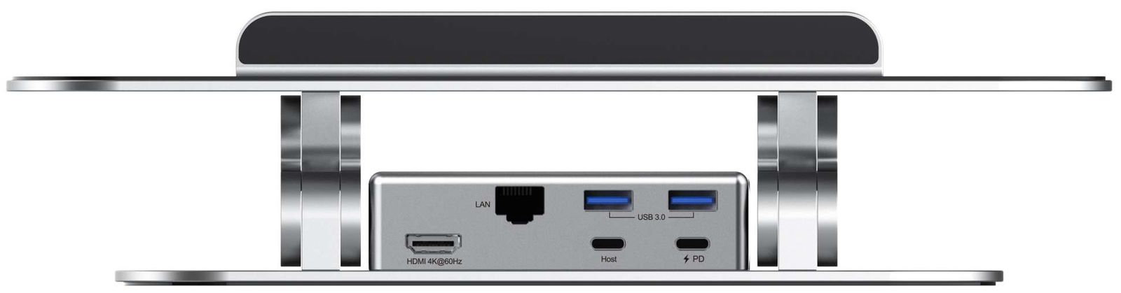 Rapoo UCS-5001 Laptop-Ständer mit magnetisch Abnehmbarer Dockingstation (1x HDMI, 1x LAN/Ethernet, 2X USB-A, 1x USB-C) USB-C Hub im Aluminium Design PC & Mac - Silber