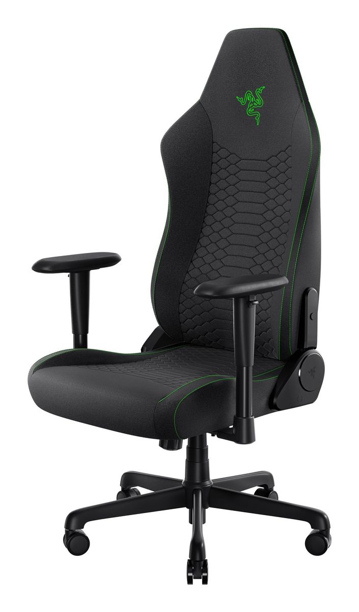 Razer Iskur V2 X PC-Gamingstuhl, Stoff, Schwarz/Grün, 136 kg Tragkraft, 2D-Armlehnen, Lendenkissen, 5 Rollen