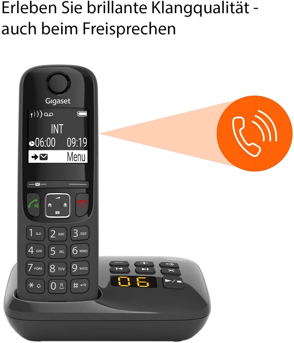 Gigaset AS690A Trio - Schnurloses Telefon mit 3 Mobilteilen - DECT Telefon mit Freisprechfunktion großes Display große Tasten - Festnetztelefon schwarz
