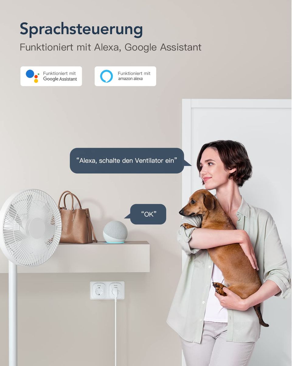 GNCC WLAN Smart Steckdose mit Energieverbrauchskontrolle Fernbedienung & Sprachsteuerung, Intelligente Steckdose Funktioniert mit Alexa/Google Home, Nur 2.4GHz WIFI, 16A 3680W，2 Stücke 2 Packs