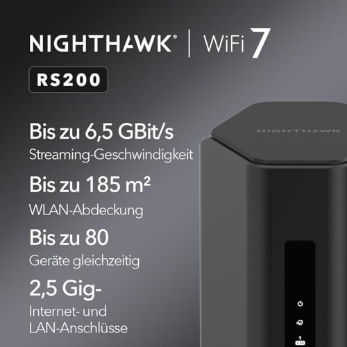 NETGEAR Nighthawk RS200-100EUS Tragbarer WLAN-Router Dual-Band Wi-Fi 7 (802.11be) 6500 Mbit/s Gigabit Ethernet 4x LAN USB Schwarz