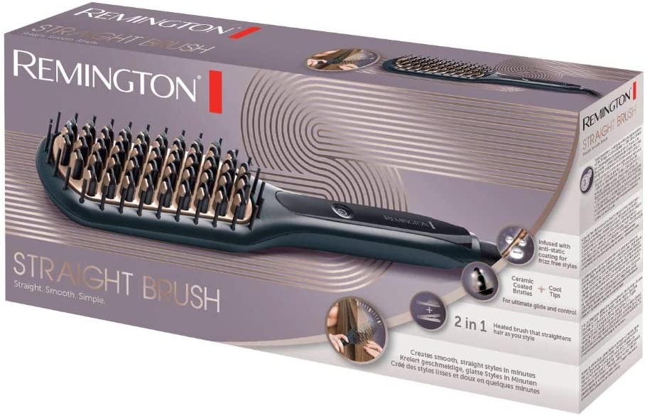 Remington Glättbürste 2in1: Glätteisen & Haarbürste für eine reduzierte Stylingzeit Keramikbeschichtete & antistatische Borsten kühlen Enden Digitales Display 150-230°C CB7400