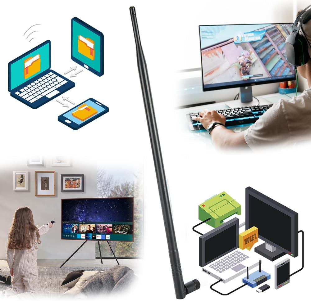 Tiiyee Tiiyee WLAN-Antenne 12 dBi 2,4/5 GHz Outdoor, 50 Ohm, Schwarz, 3,9 m Reichweite, für WLAN-Router, Netzwerkgeräte & Überwachungskameras