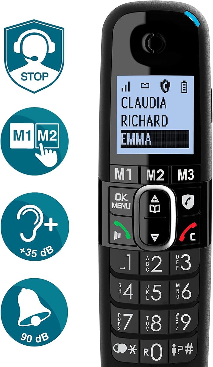 Amplicomms BigTel 1580 Kombi-Set schnurgebundenes Großtastentelefon mit schnurlosem DECT-Telefon, Anrufbeantworter, Audio-Boost, lauter Klingelton