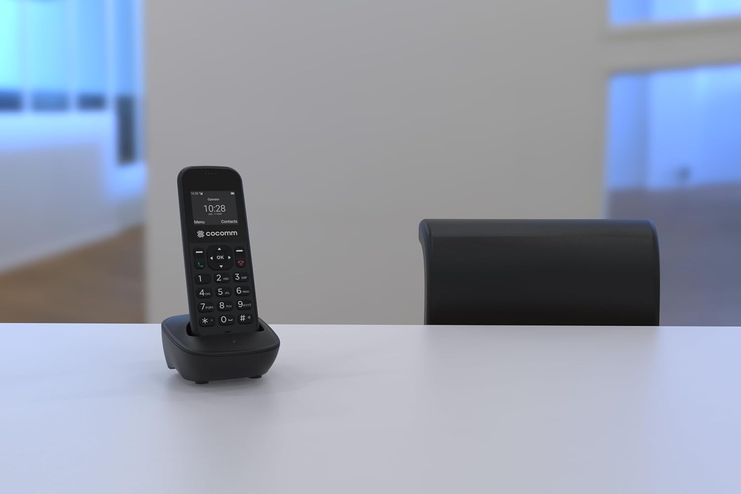 COCOMM DT100 Schnurlostelefon 4G Volte mit SIM und Ladestation, DECT-Format, Bluetooth, für den privaten Gebrauch, professionelle Verwendung, einfach zu bedienen, Schwarz