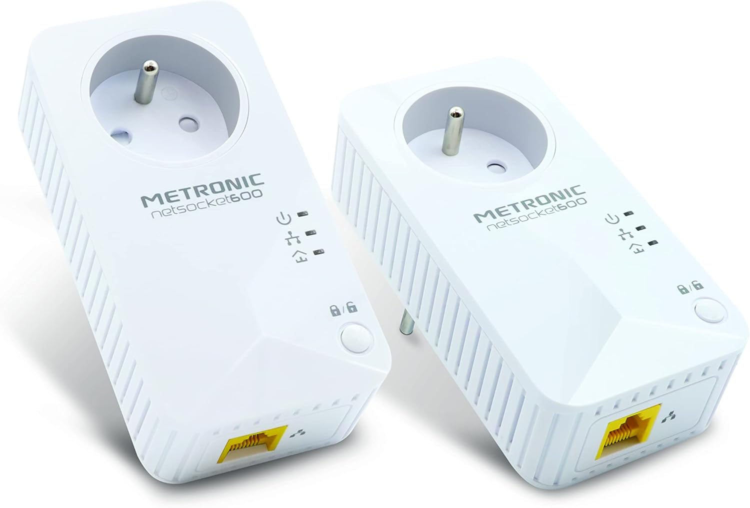 Metronic 495467 Netsocket Duo Powerline CPL-Steckdose, 600 Mbit/s, 1× Fast Ethernet 100 Mbit/s, Steckdose Typ E (FR)