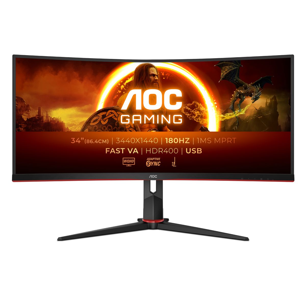 AOC G2 CU34G2XPD/BK Computerbildschirm 86,4 cm (34") 3440 x 1440 Pixel Wide Quad HD LED Schwarz, Rot