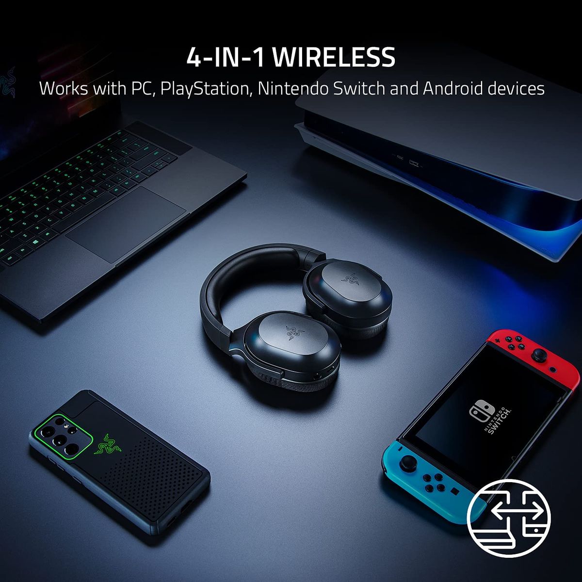 Razer Barracuda X Gaming & Mobile Headset Wireless RF + 3.5mm Virtual 7.1 Surround-Sound Multi-Plattform Black