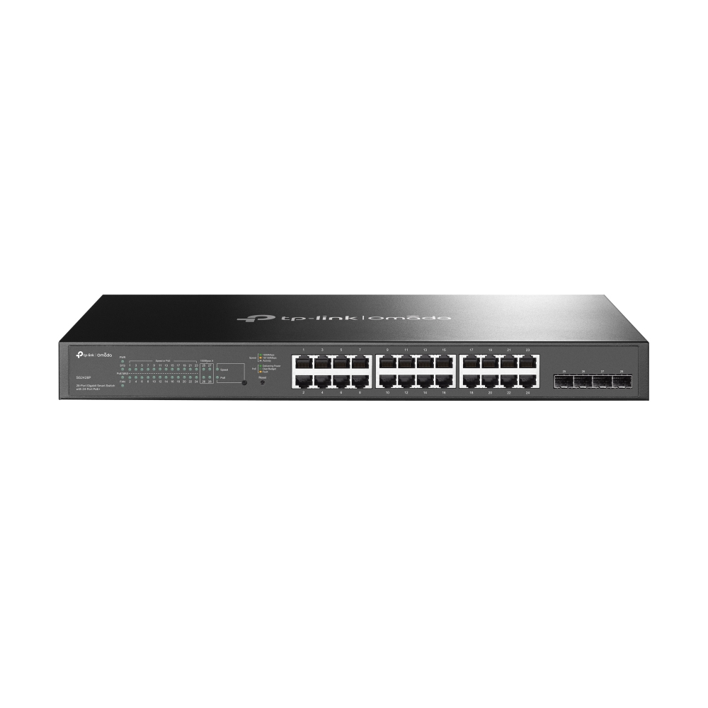 TP-Link Omada TL-SG2428P(UN) V3.0 Managed L2/L2+ 24x Gigabit PoE+ 250W, 30W/Port, 1U Rack Switch, 4x SFP, Schwarz