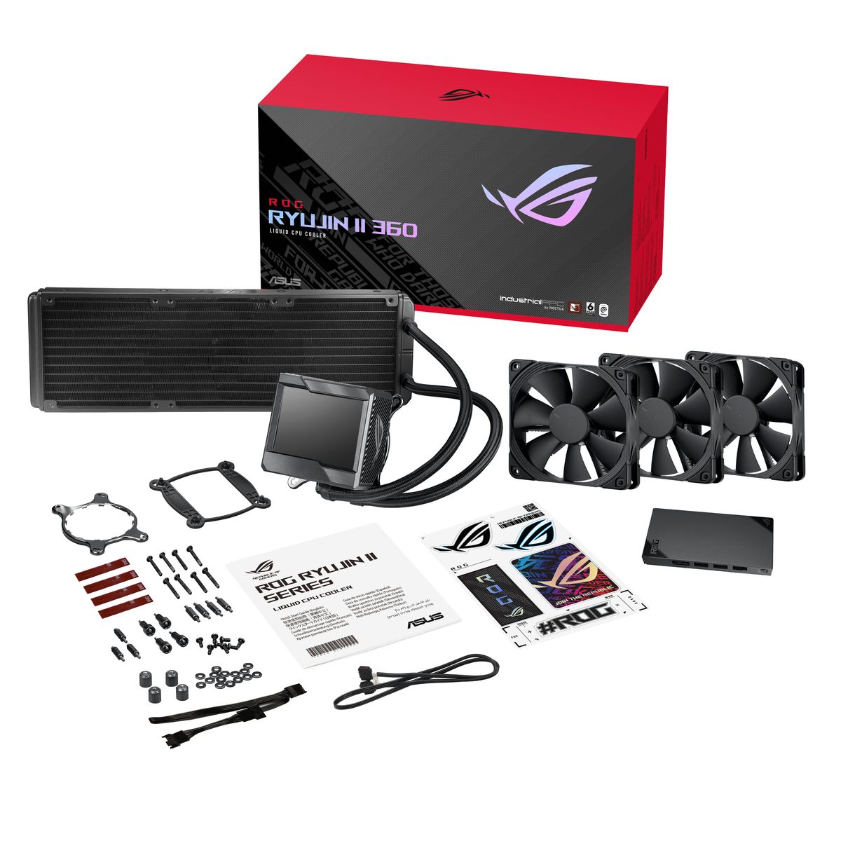 ASUS ROG RYUJIN II 360 All-in-One-Flüssigkeitskühler, 360 mm Radiator, 3x120 mm Lüfter, PWM, RGB-LED, Kupfer-Wasserblock, Schwarz