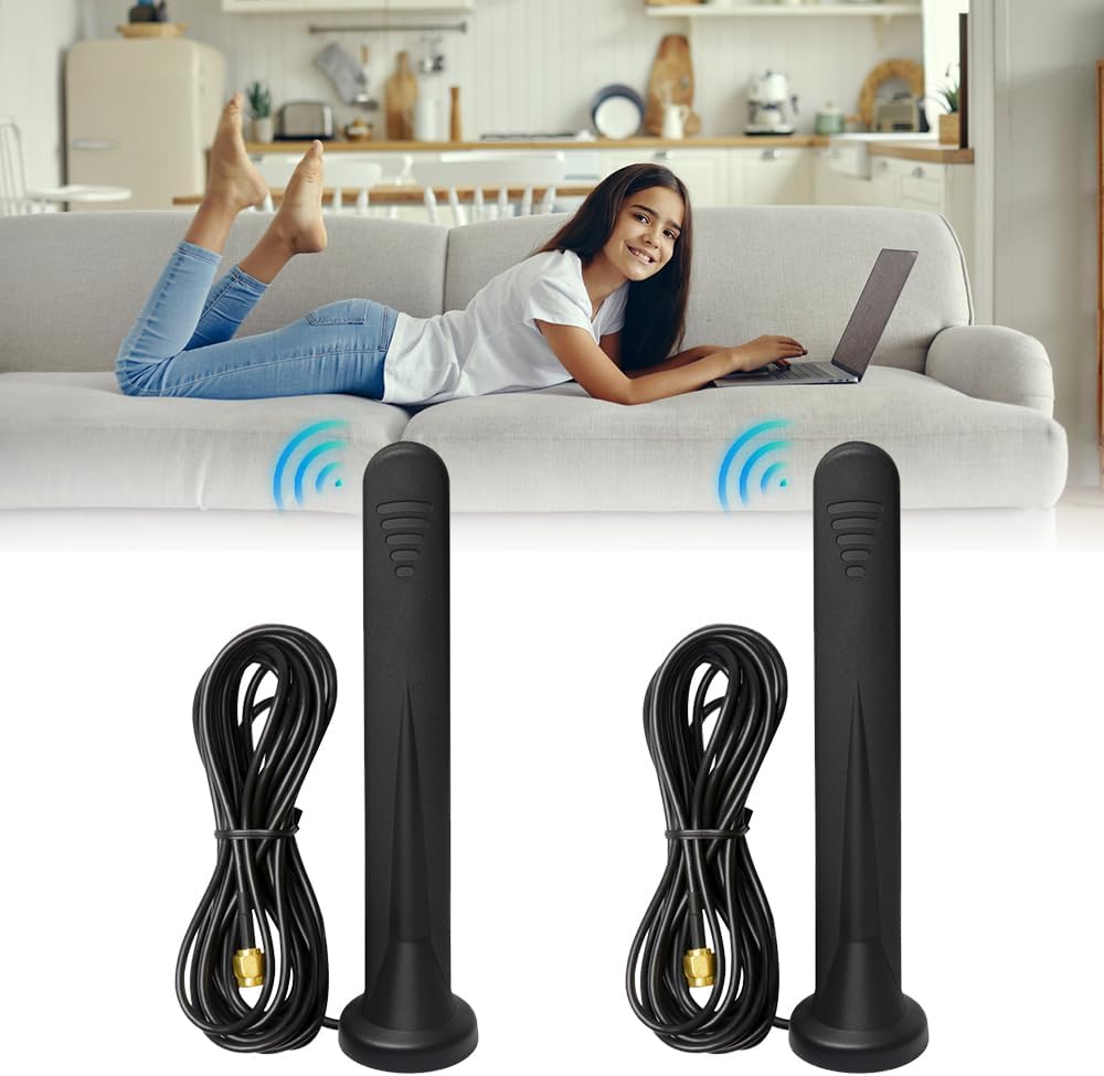 EBKCQ EBKCQ 5G LTE Antenne 2er-Set, 12 dBi Omnidirektional 600–6000 MHz, SMA & TS9 Adapter, 3 m Kabel, Wasserdicht, Indoor/Outdoor