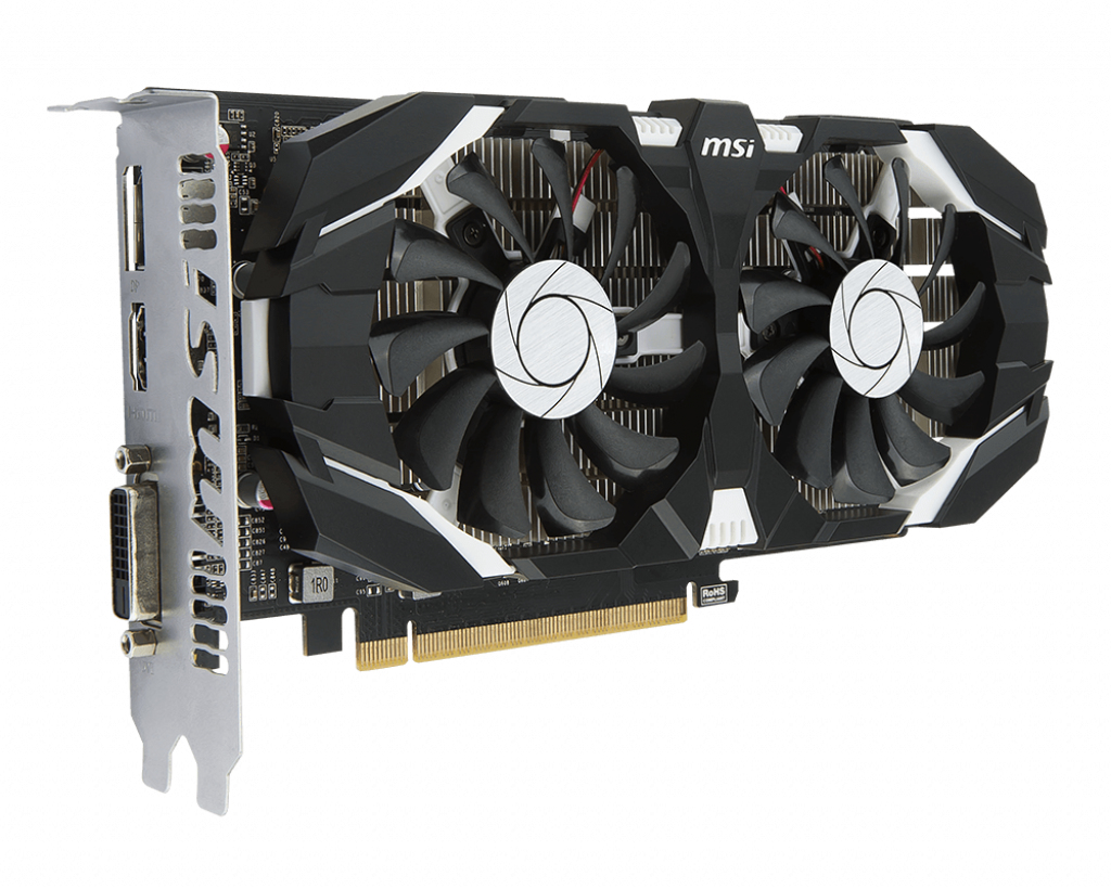 MSI GeForce GTX 1050 Ti 4GT OC 4 GB GDDR5, 128 Bit, PCI Express 3.0 x16, HDMI 2.0, DisplayPort 1.4, DVI-D, 75 W, Aktivkühlung (2 Lüfter)