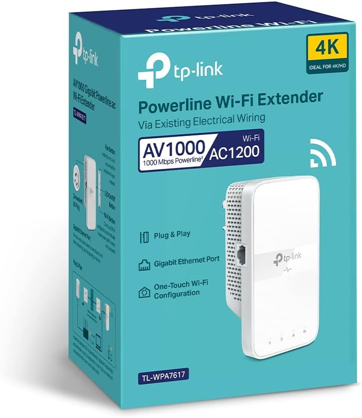 TP-Link TL-WPA7617 UK V1.0 Powerline WLAN Adapter 1200 Mbit/s Wi‑Fi 5 (802.11ac), Gigabit Ethernet, Weiß, UK Stecker