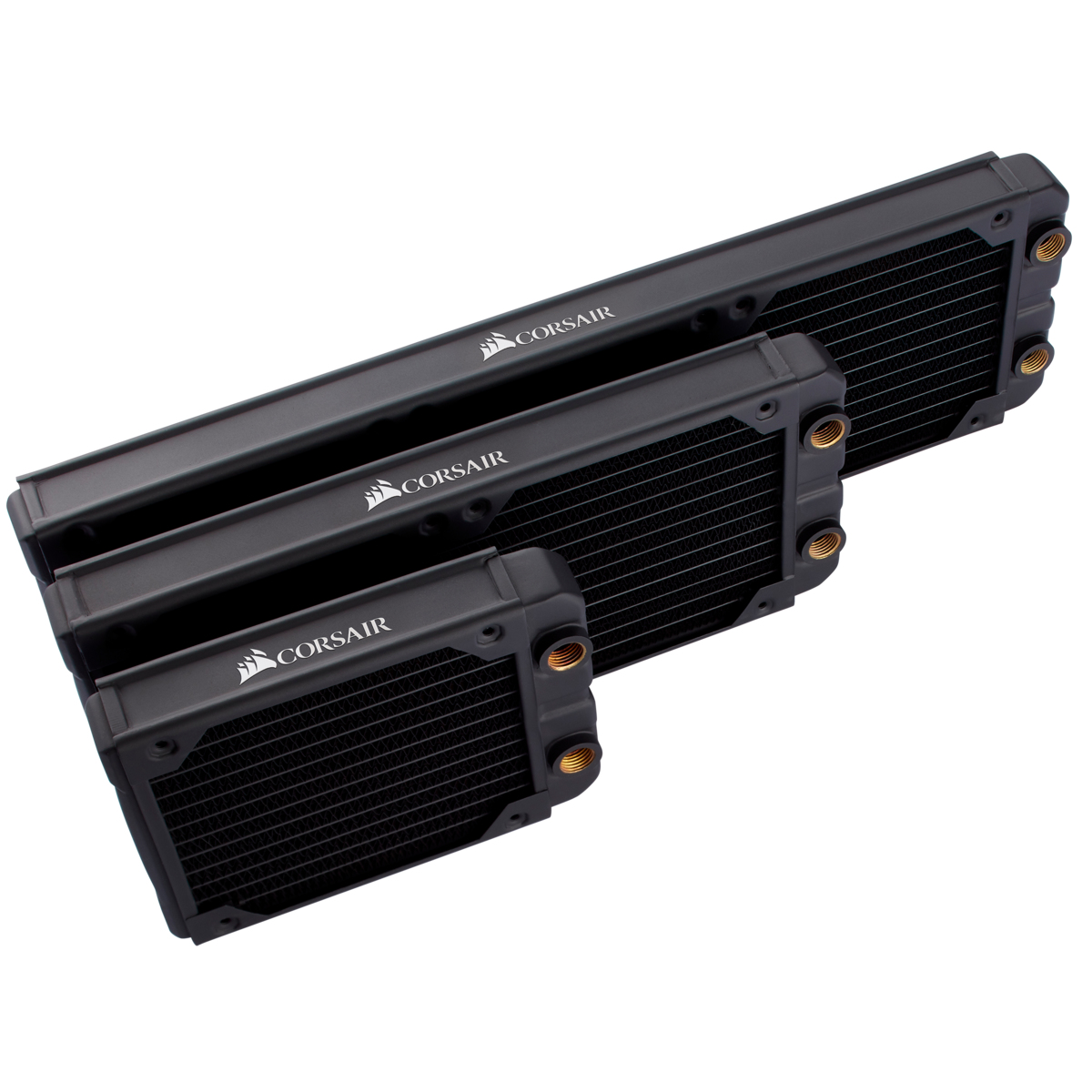 Corsair CX-9030003-WW Radiator-Block für Wasserkühlung, Messing & Kupfer, 396 x 120 x 30 mm, schwarz, 1/4" Gewinde