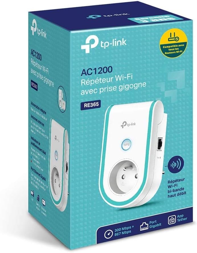 TP-Link RE365 V3.0 FR AC1200 Dualband WLAN-Repeater mit Steckdose, 2,4+5 GHz, 1x LAN, 300/867 Mbit/s, Weiß